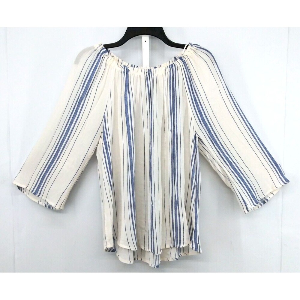Style & Co Shirt Womens Size PL White Blue Striped Boat Neck Pullover Top